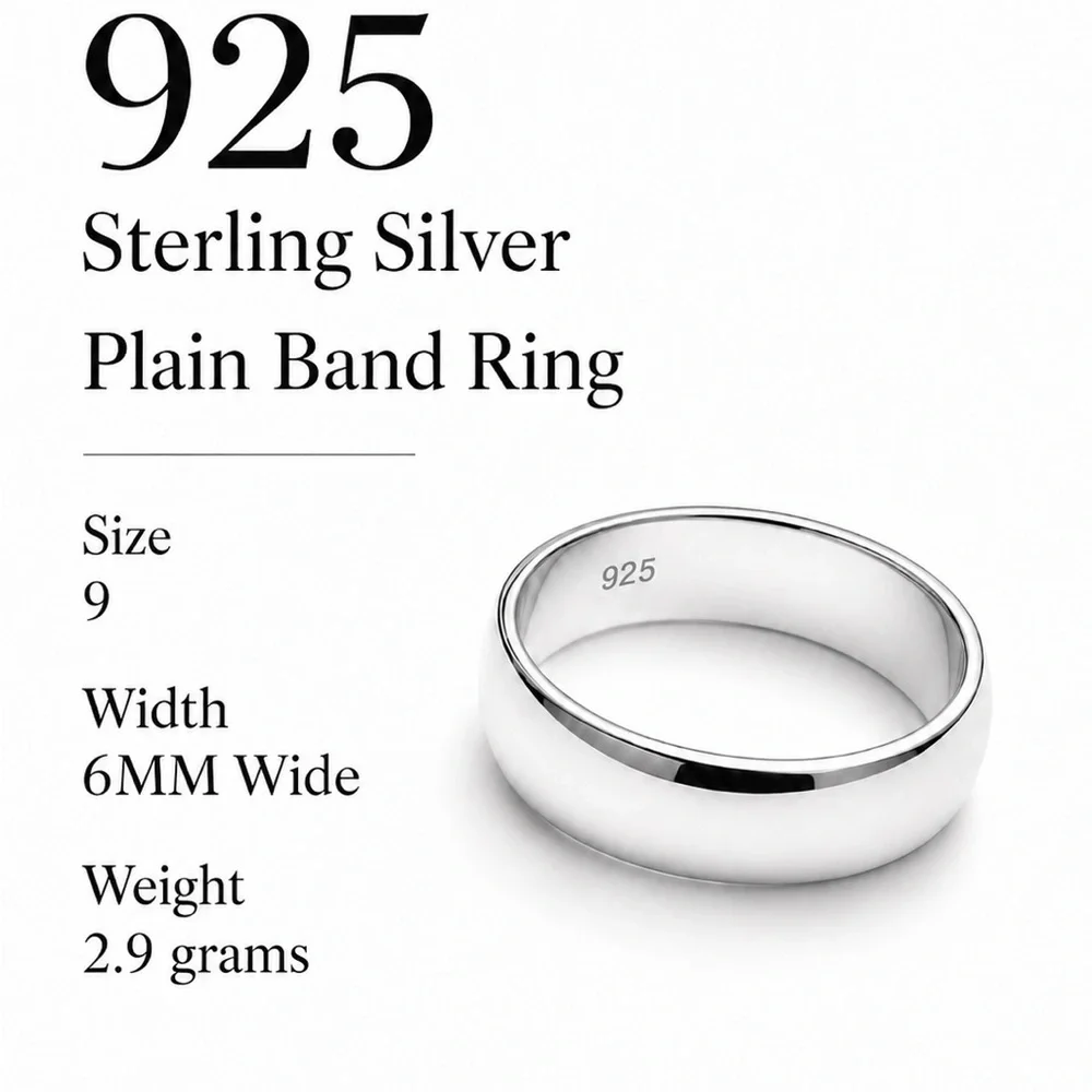 925 Sterling Silver Classic Men's Silver Band Ring Size 9 - Picture 3 of 15